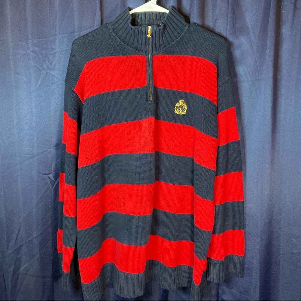 VTG Polo Ralph Lauren Sweater Quarter Zip Cotton Knit Mock Neck Men's Size XL